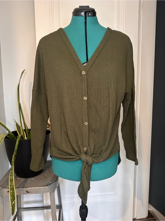 Iwollence Tops - Iwollence Knit Top with Tie Hem in Olive